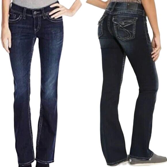 Silver Suki Surplus Jeans Flap Pocket Bootcut Women Sz 30 Mid Rise Embroidered - Picture 2 of 14